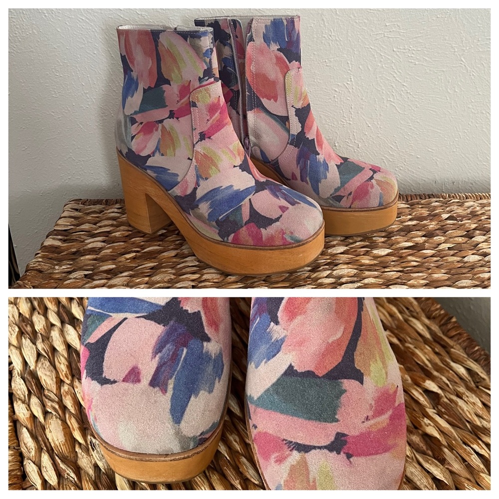 Charlotte Stone Paz boots suede pink floral collab Katie Kortman platform 8